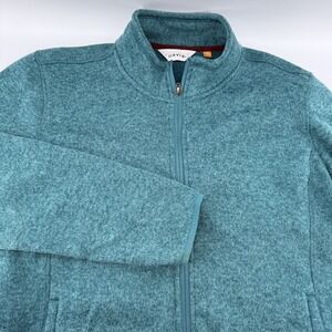 Orvis Mens XL Light Blue Polyester Soft Full Zip Knit Jacket Sweater